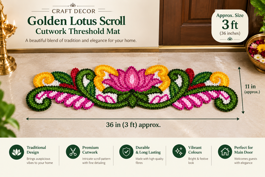 Golden Lotus Scroll Cutwork Threshold Mat