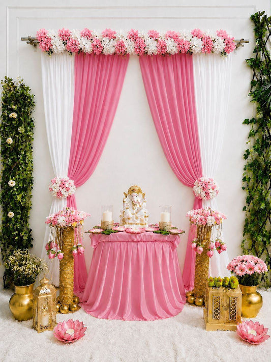 Floral Bliss Ganpati Backdrop – 7×5 Ft | Premium Lycra Décor