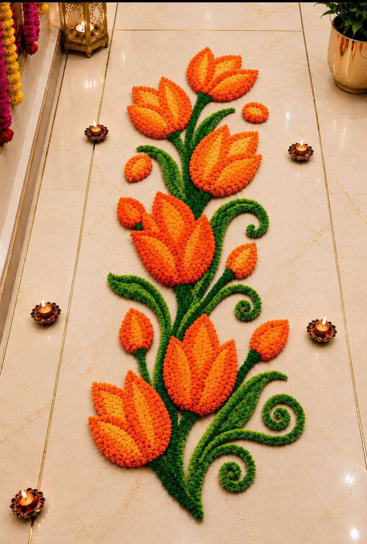 Floral Tulip Trail Rangoli Mat - 3 Ft | Craft Decor