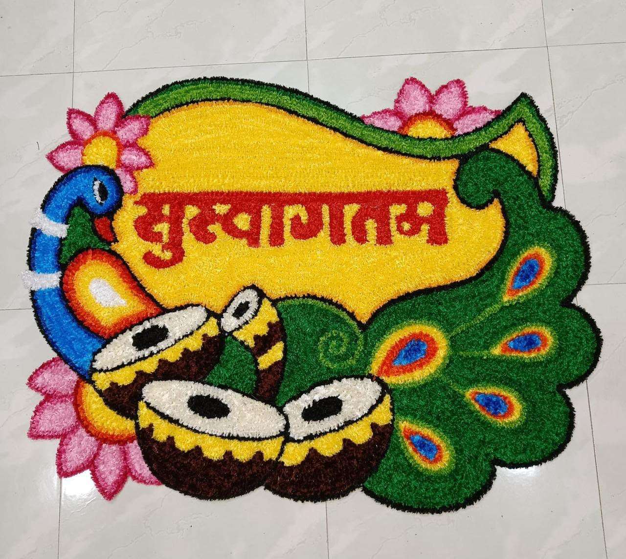 Suswagatam Peacock Kalash Rangoli Mat – 3 Ft Fur Yarn