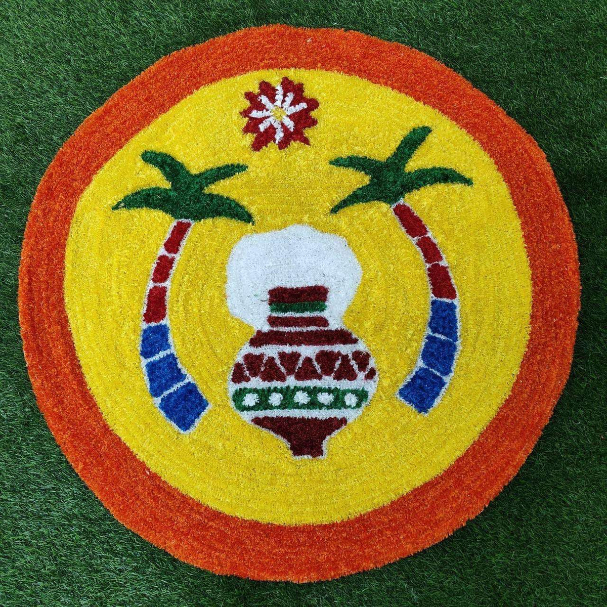 Golden Shankh Mala Rangoli Mat – 3 Ft Fur Yarn