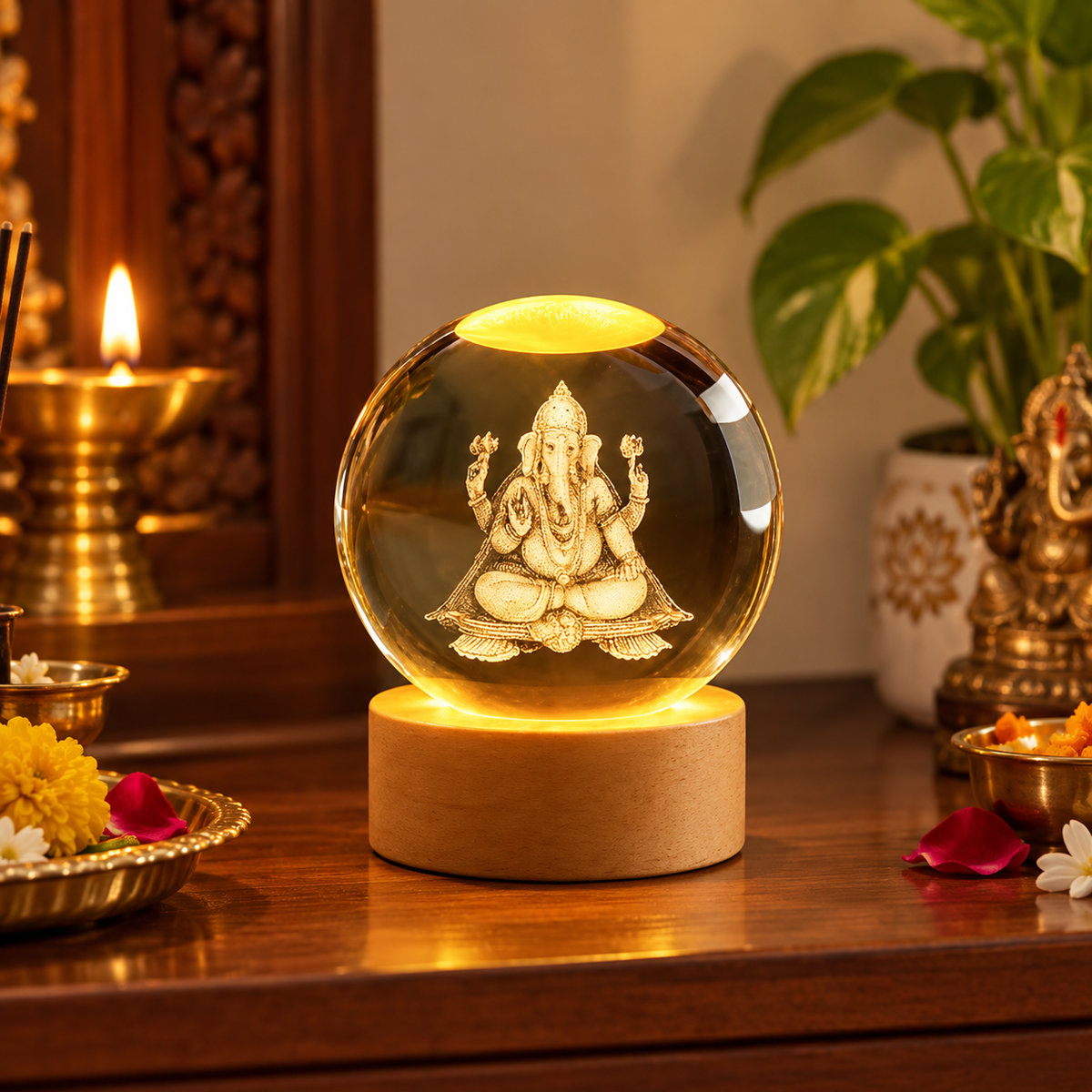 Ganesha 3D Crystal Lamp | Vighnharta LED Decor | Craft Decor