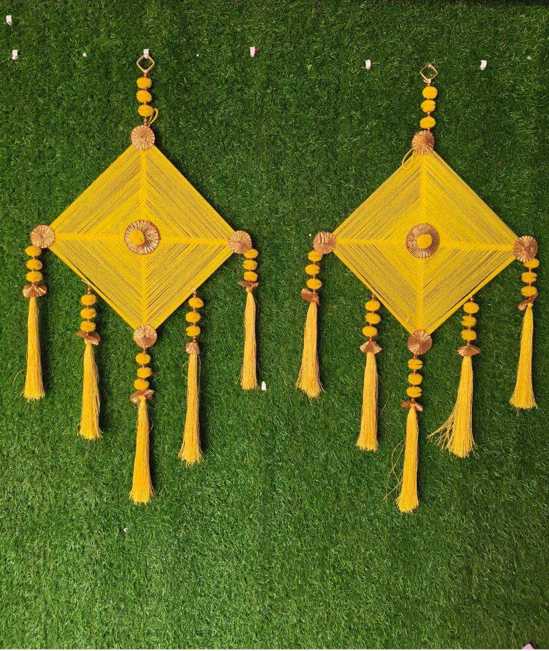 Haldi & Mehendi Pom Pom Diamond Wall Hangings - Set of 6