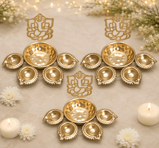 Handcrafted Golden Pooja Katori Diya Set – Set of 3