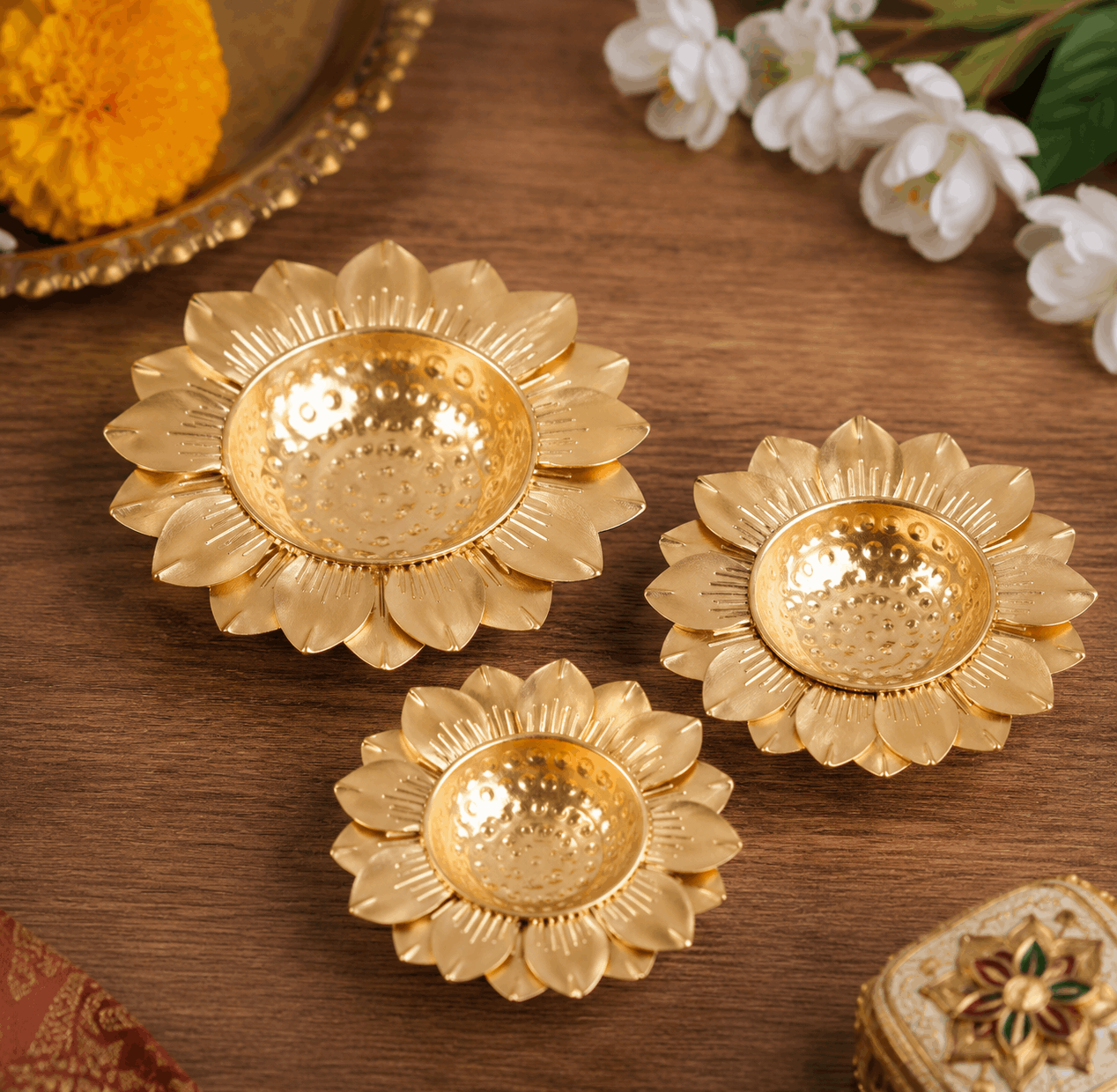 Handcrafted Golden Pooja Katori Set – Set of 3