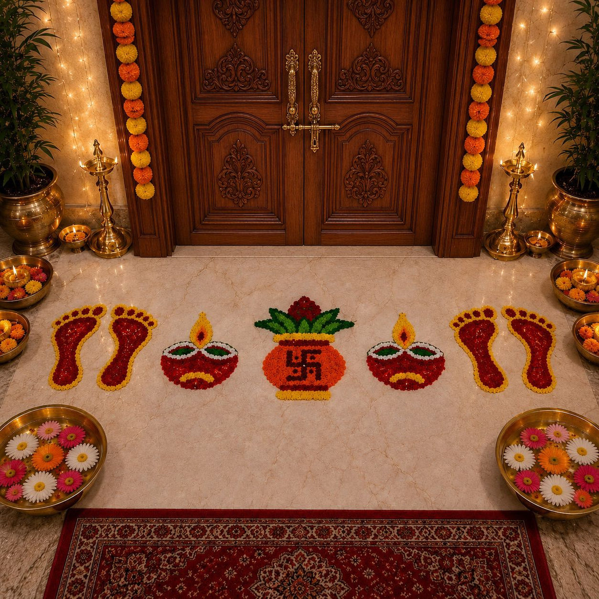 Lakshmi Charan Rangoli Combo – Premium Door & Mandir Décor Set | Craft Decor