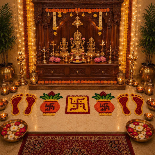 Lakshmi Charan Rangoli Combo – Premium Door & Mandir Décor Set | Craft Decor