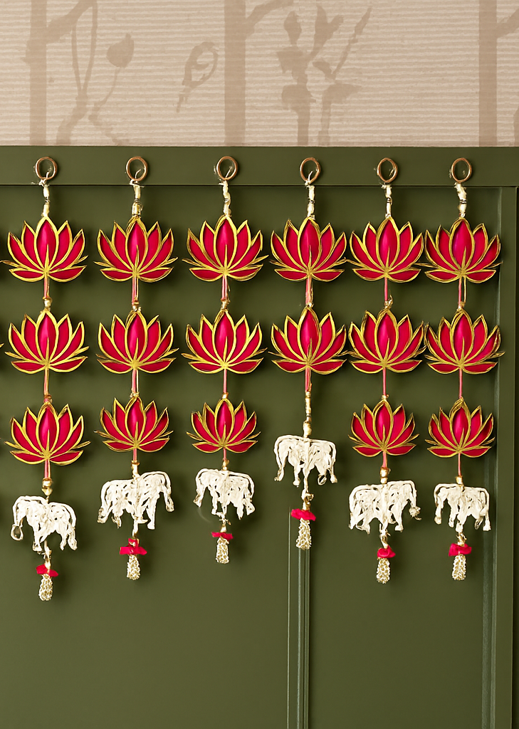 Lotus & Elephant Charm Toran – Set of 10