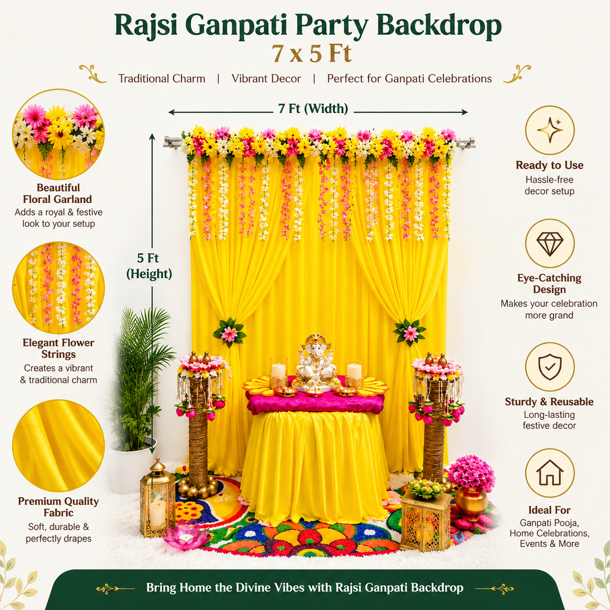 Rajsi Ganpati Party Backdrop – 7 x 5 Ft