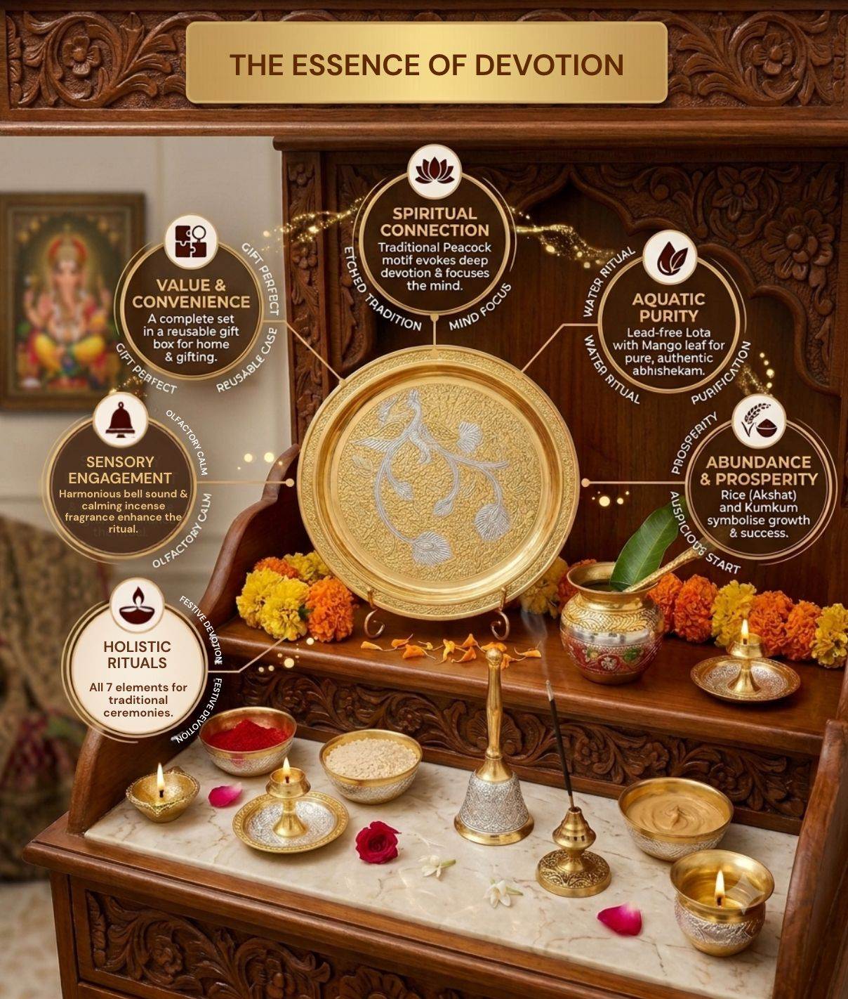 Royal Gold & Silver Pooja Thali Set with Velvet Box by Craft Decor