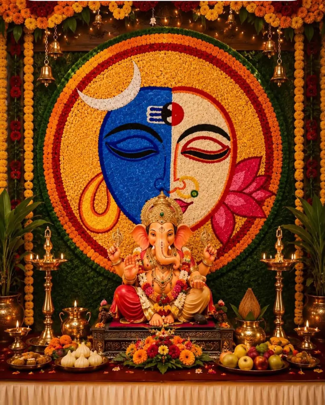 Shubh Ganpati Fur Yarn Backdrop - 3 Ft | Craft Decor