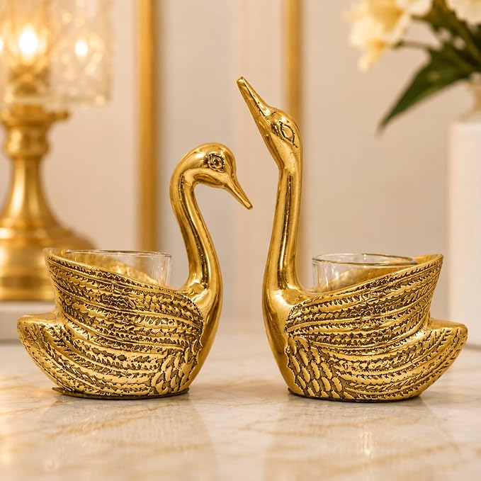 Golden Swan Pair Candle Holder Stand – Set of 2