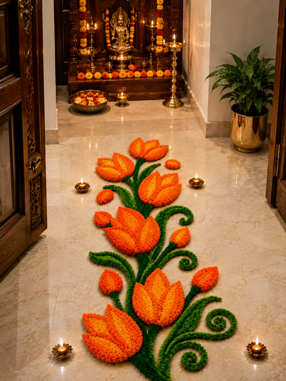 Floral Tulip Trail Rangoli Mat – 3 Ft