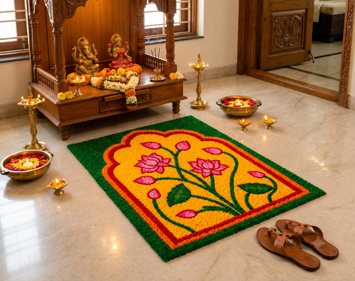 Noor Kamal Arch Rangoli Mat – 3×2 Ft Fur Yarn | Craft Decor