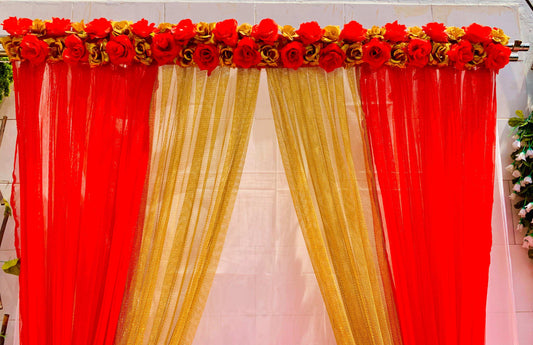 Craft Decor Red & Golden Panel Curtain Backdrop
