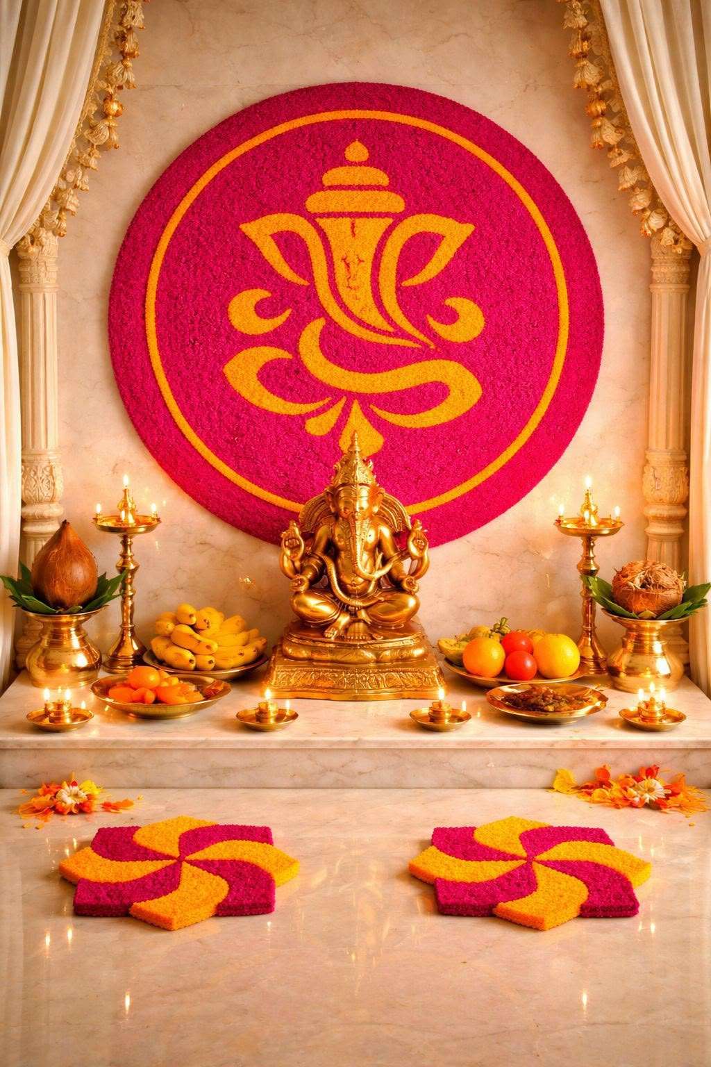 2-Way Ganesha Rangoli Mat Combo with Samay Aasans by Craft Decor