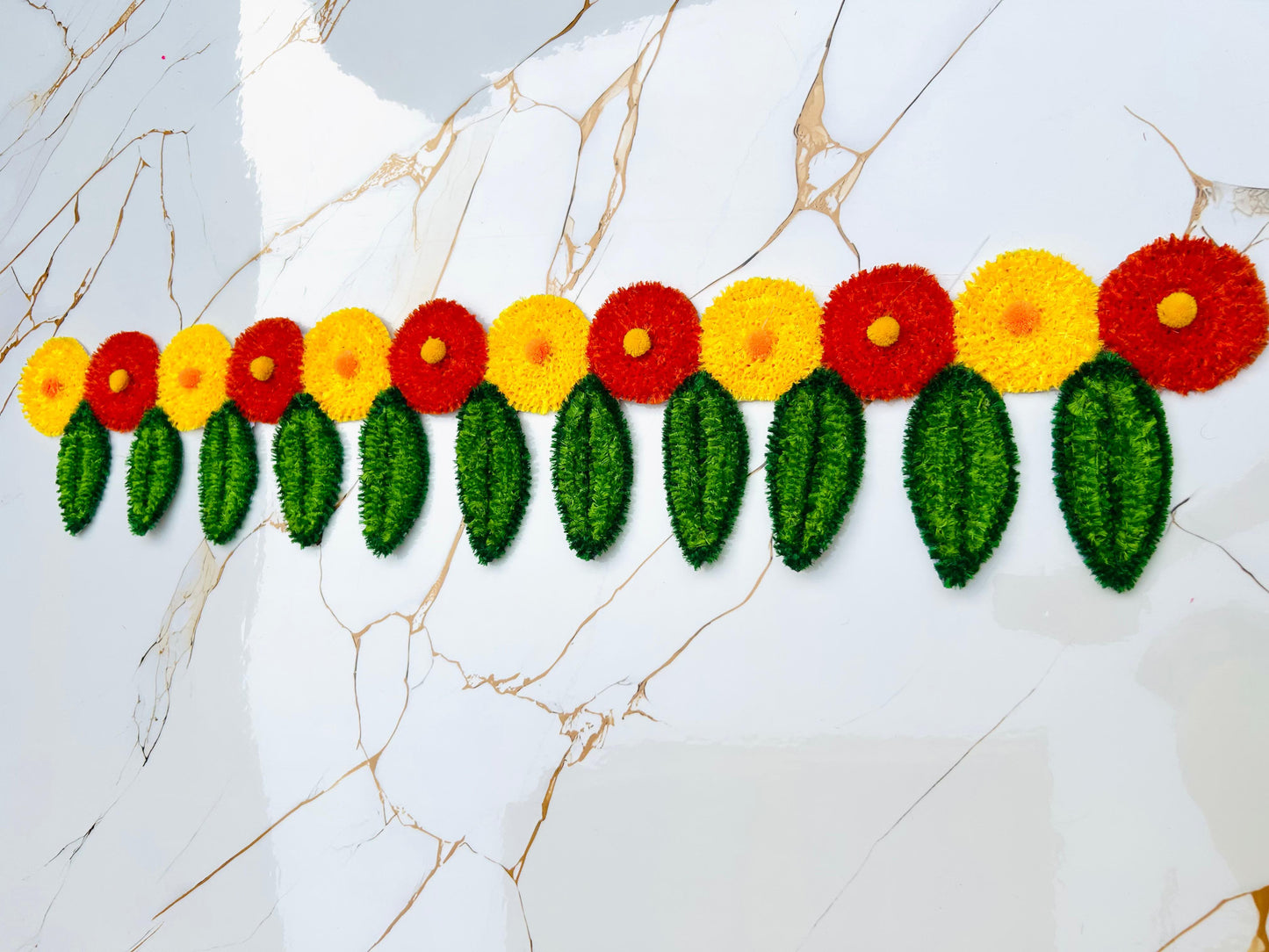 Phool Dwaar Marigold Toran & Tealight Mat Set β Feather Yarn Door Toran with 4 Mats | Craft Decor