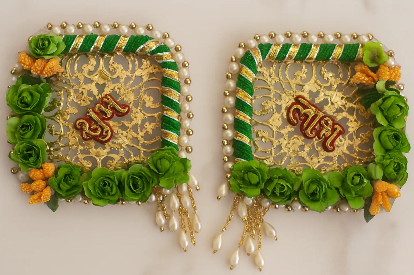 Shubh Labh Pearl Tassel Decor – Set of 2