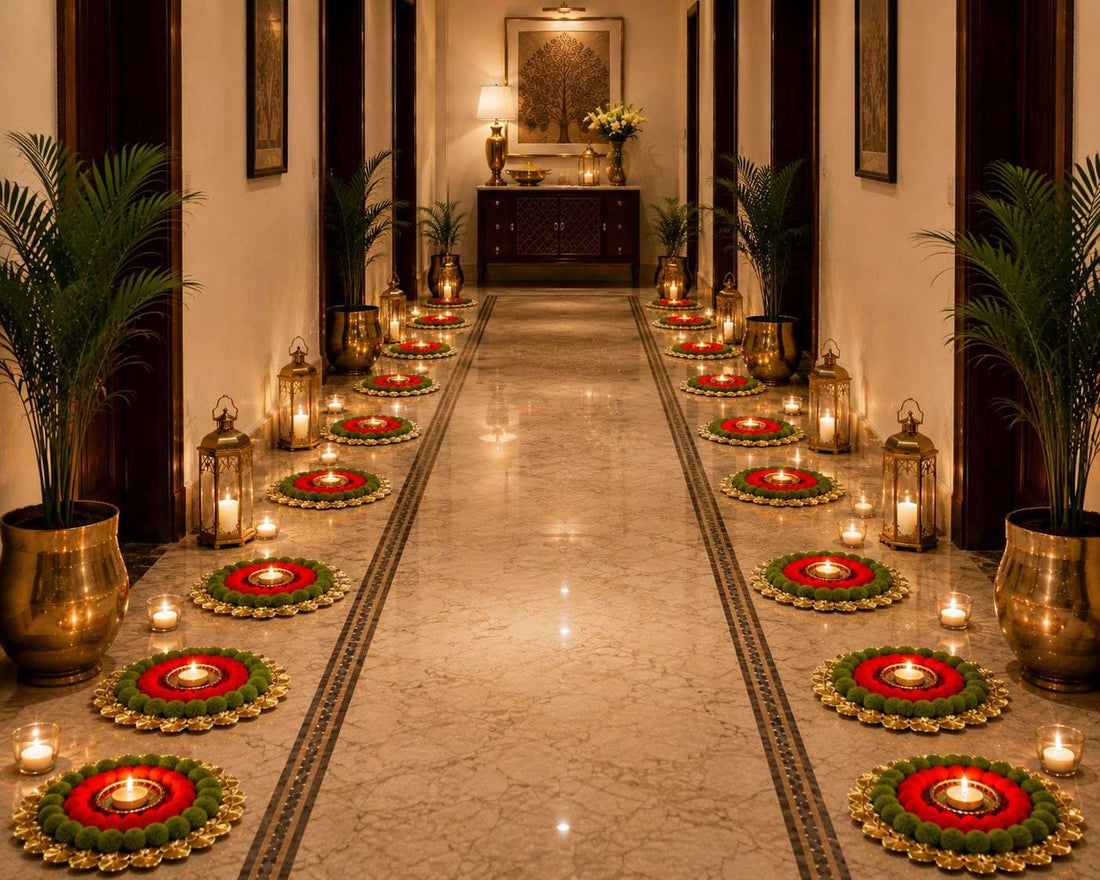 Festive Pathway Mats with Tealight Holders for Diwali balcony and entrance decor - Craft Decor India