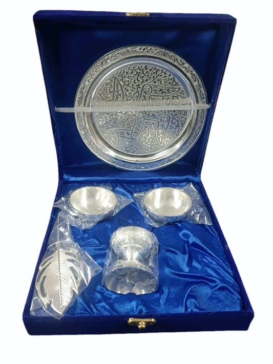 Traditional Silver Pooja Thali Set – 5 Pieces