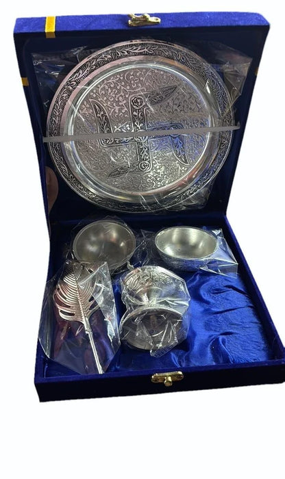 Traditional Silver Pooja Thali Set – 5 Pieces