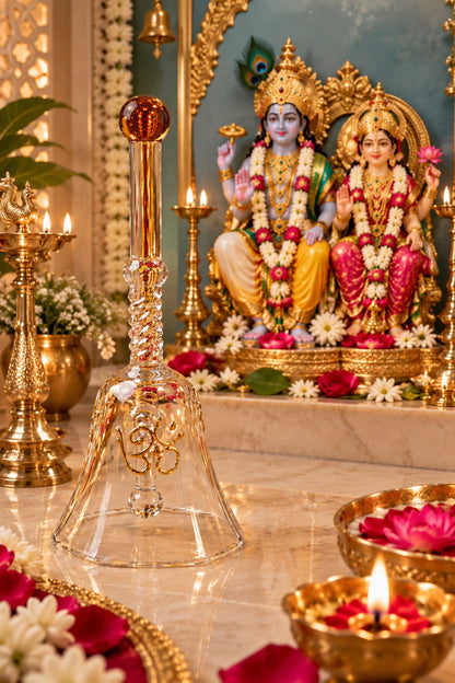 Nada Kaanch glass bell in home mandir with deity idol – borosilicate puja bell for daily aarti | Craft Decor