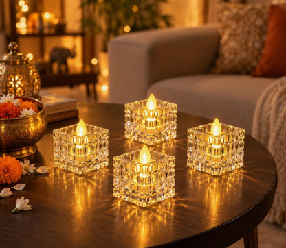 Crystal Cube Candles Set – Set of 24 | Festive Tealight Holders | Craft Decor