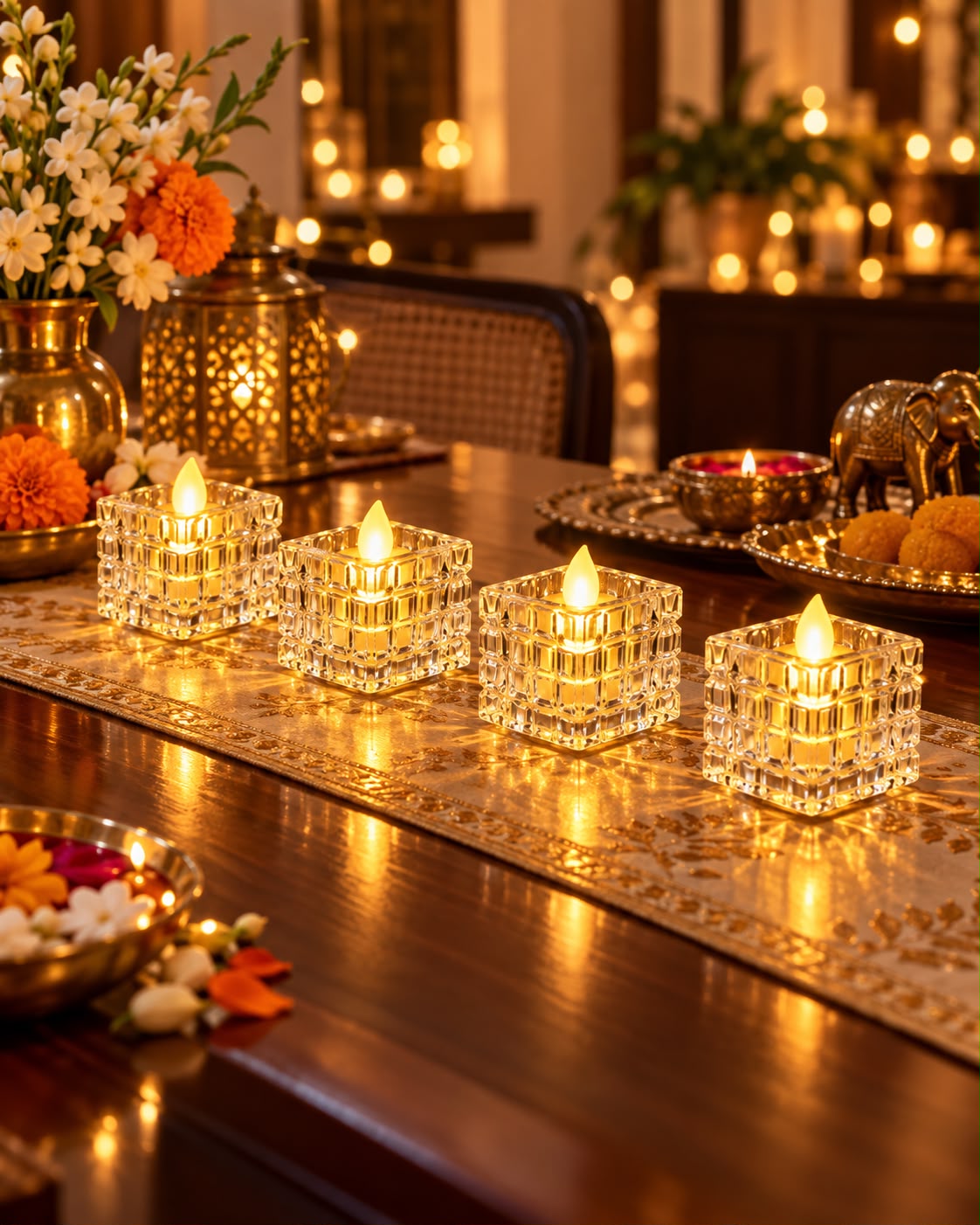 Crystal Cube Candles Set – Set of 24 | Festive Tealight Holders | Craft Decor