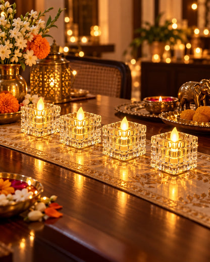 Crystal Cube Candles Set – Set of 24 | Festive Tealight Holders | Craft Decor