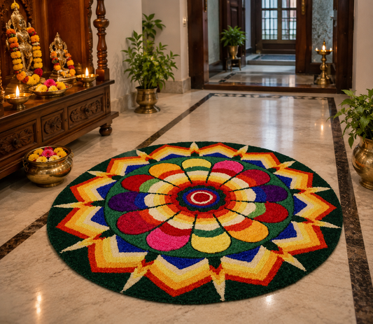 Chakra rainbow starburst rangoli mat 3 Ft fur yarn – Craft Decor