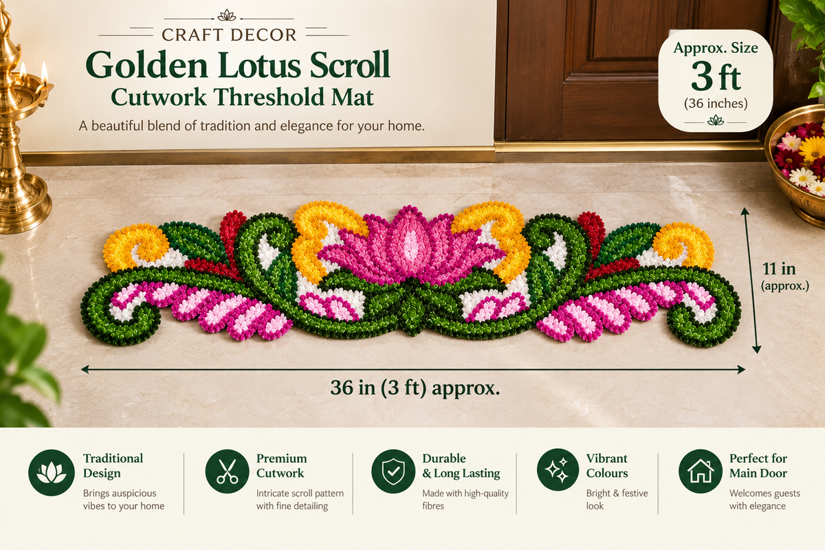 Golden Lotus Scroll Cutwork Threshold Mat