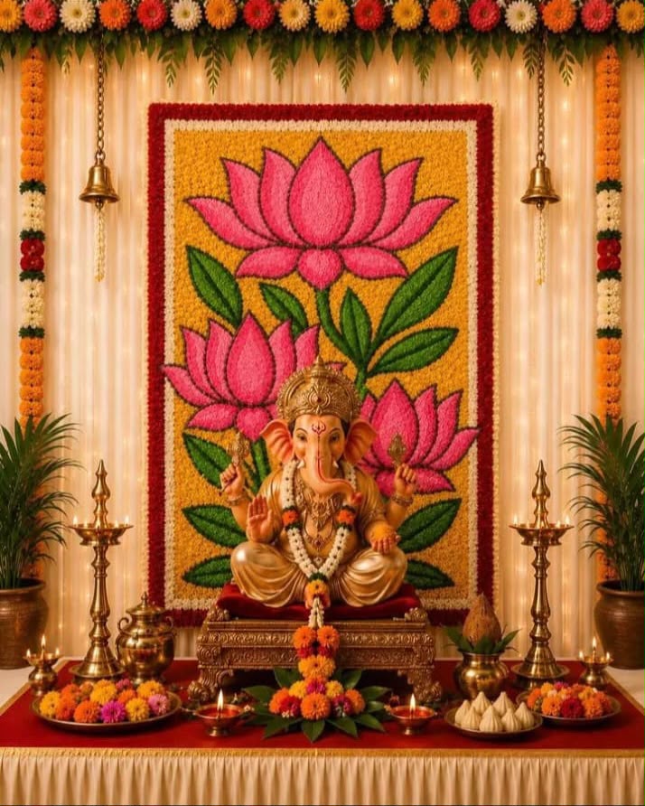 Divine Fur Yarn Ganpati Backdrop - 3×2 Ft | Craft Decor