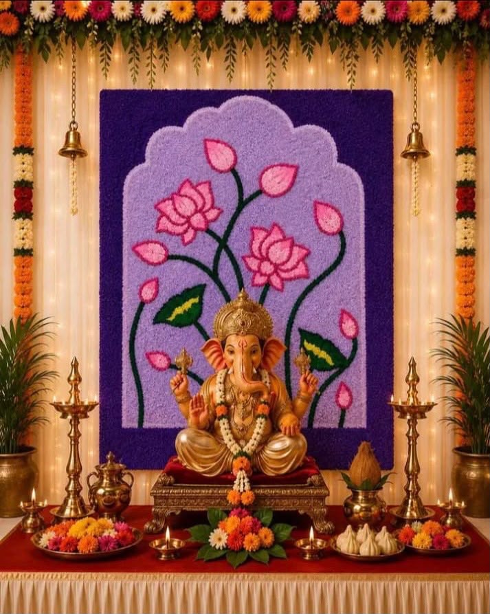 Divine Fur Yarn Ganpati Backdrop - 3×2 Ft | Craft Decor