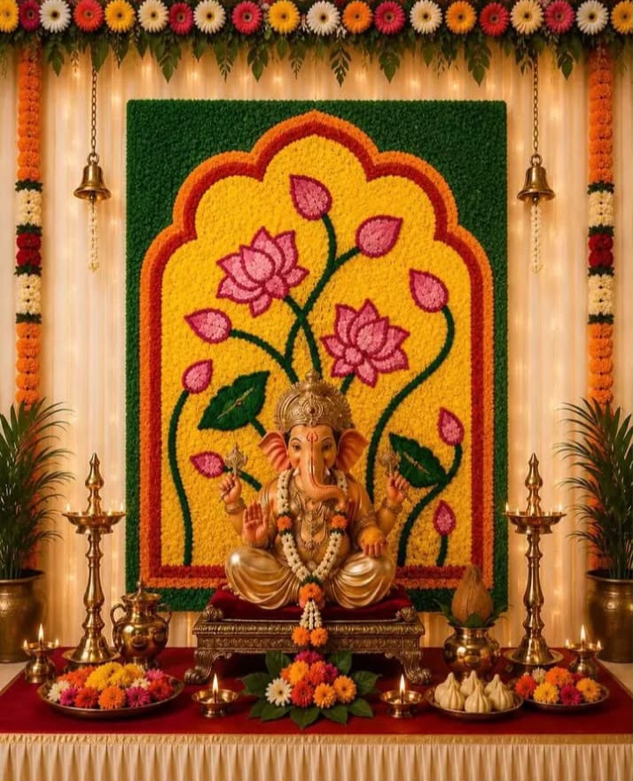 Divine Fur Yarn Ganpati Backdrop - 3×2 Ft | Craft Decor