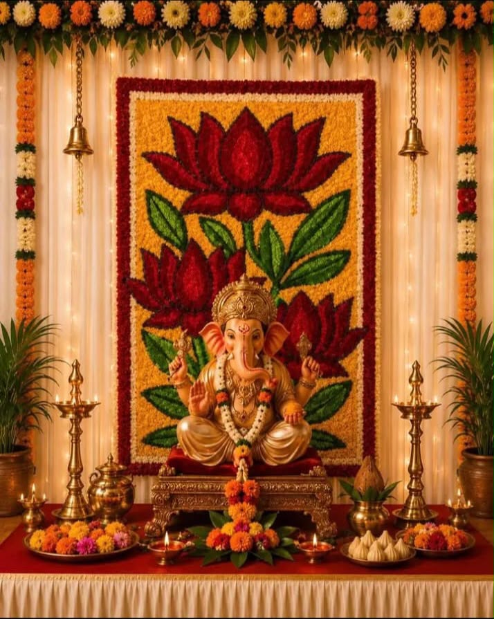 Divine Fur Yarn Ganpati Backdrop - 3×2 Ft | Craft Decor