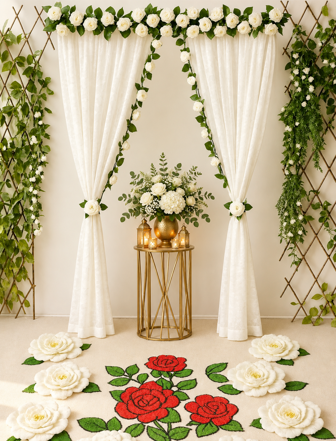 White Flower Panel Party Backdrop Curtain – 7×5 Ft | Craft Decor