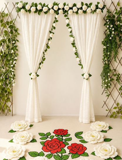 White Flower Panel Party Backdrop Curtain – 7×5 Ft | Craft Decor