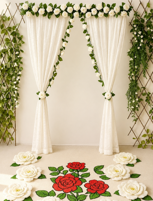 White Flower Panel Party Backdrop Curtain – 7×5 Ft | Craft Decor