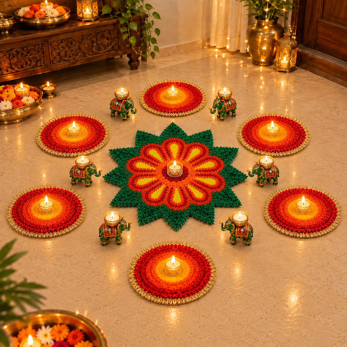 Gajraj Shringar – Elephant Rangoli Décor Set | 6 Pieces | Craft Decor