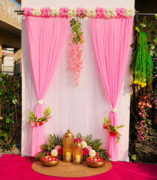 Pink Flower Panel Party Backdrop Curtain