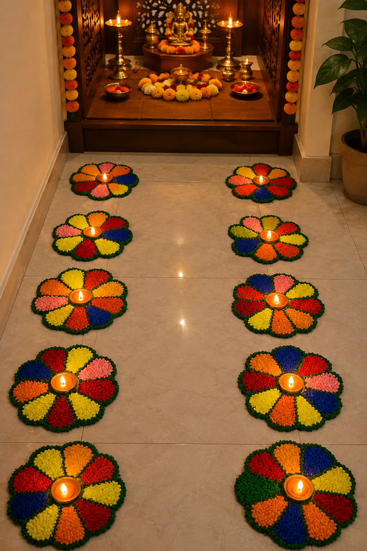 Festival glow rangoli mats arrangement – no powder – Craft Decor