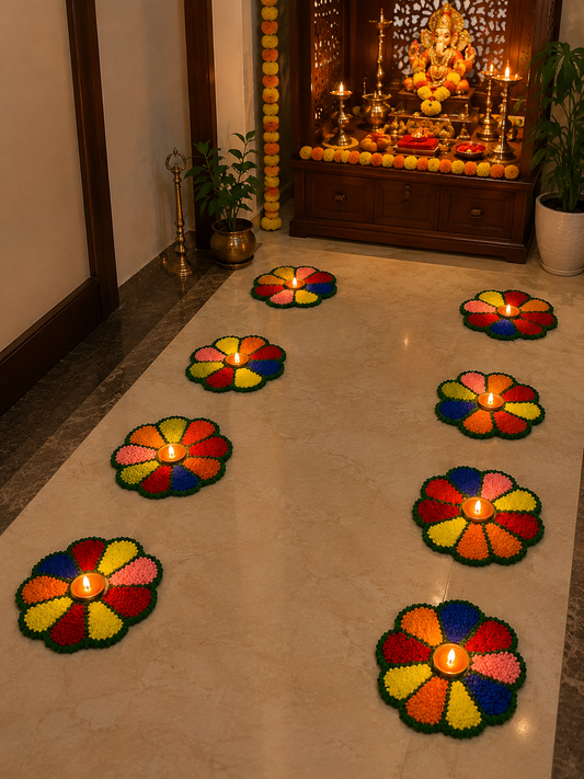 Festival glow rangoli mats set of 8 – Diwali décor – Craft Decor