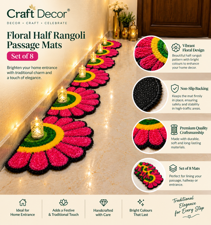 Floral Half Rangoli Passage Mats – Set of 8 | Craft Decor