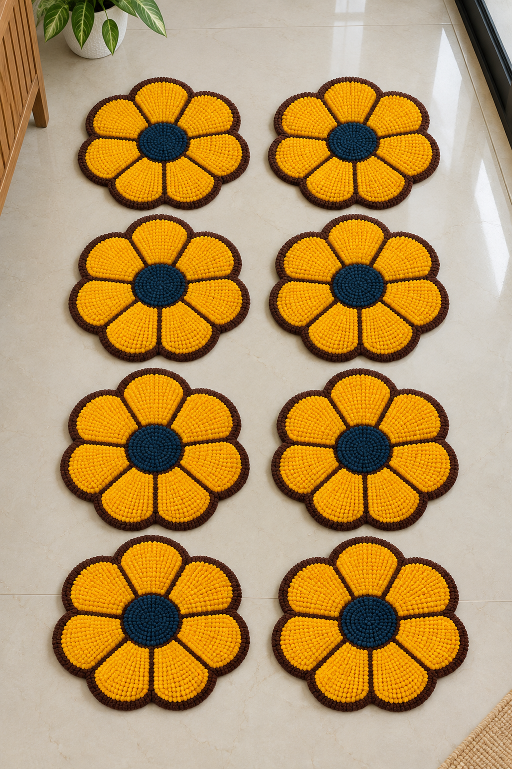 Poorna Phool Yellow full petal flower floor mat set of 8 – Diwali stair mat set | Craft Decor