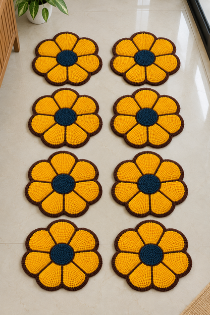 Poorna Phool Yellow full petal flower floor mat set of 8 – Diwali stair mat set | Craft Decor