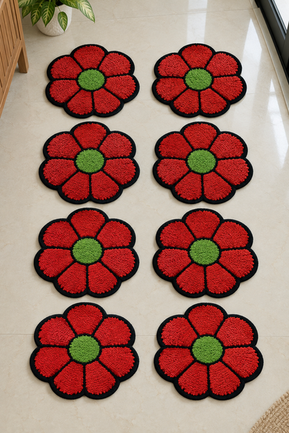 Poorna Phool Red full bloom rangoli floor mat set of 8 – festive entrance staircase décor | Craft Decor