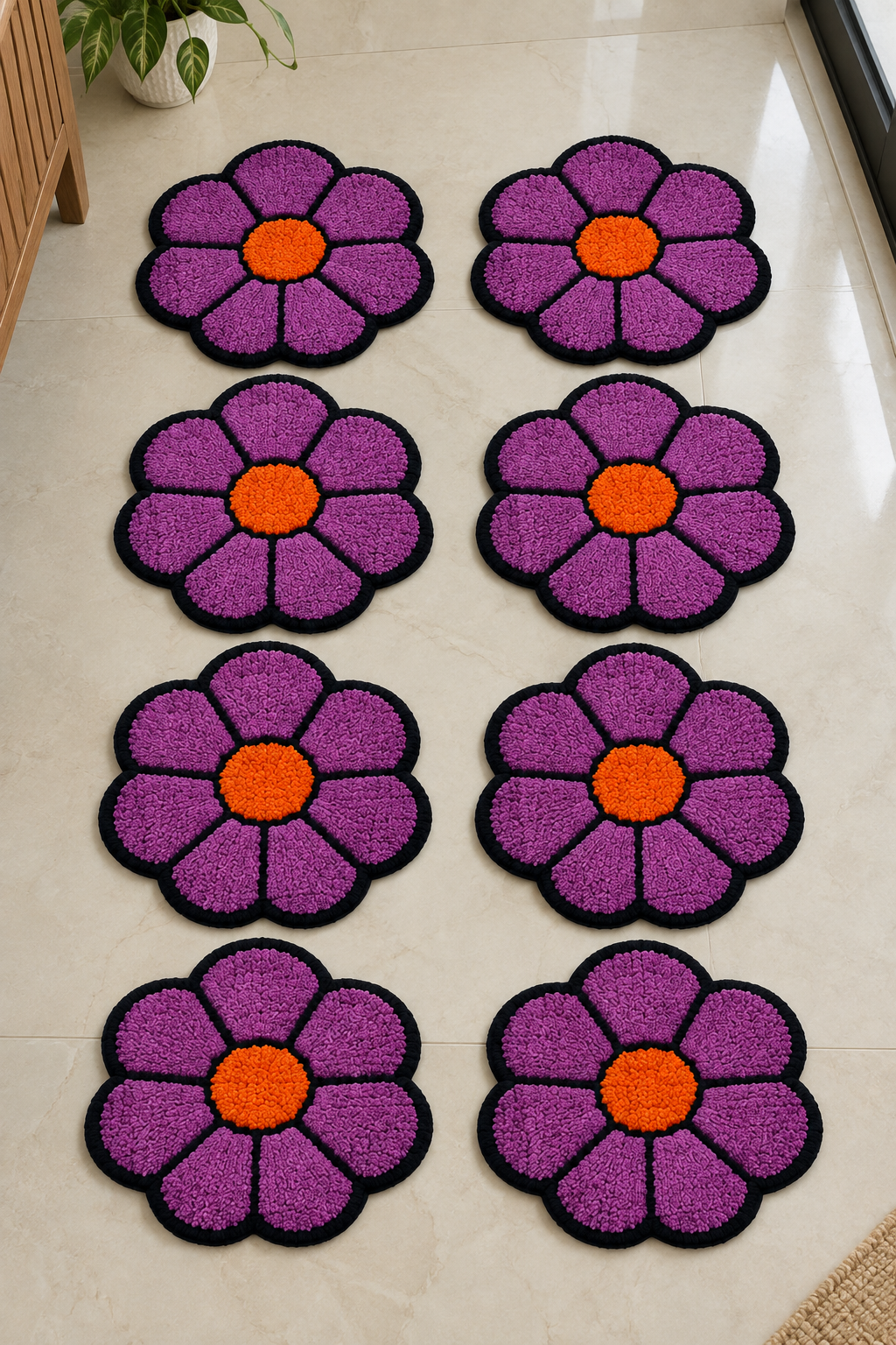 Poorna Phool Purple full bloom petal floor mat set of 8 – Diwali staircase decoration | Craft Decor