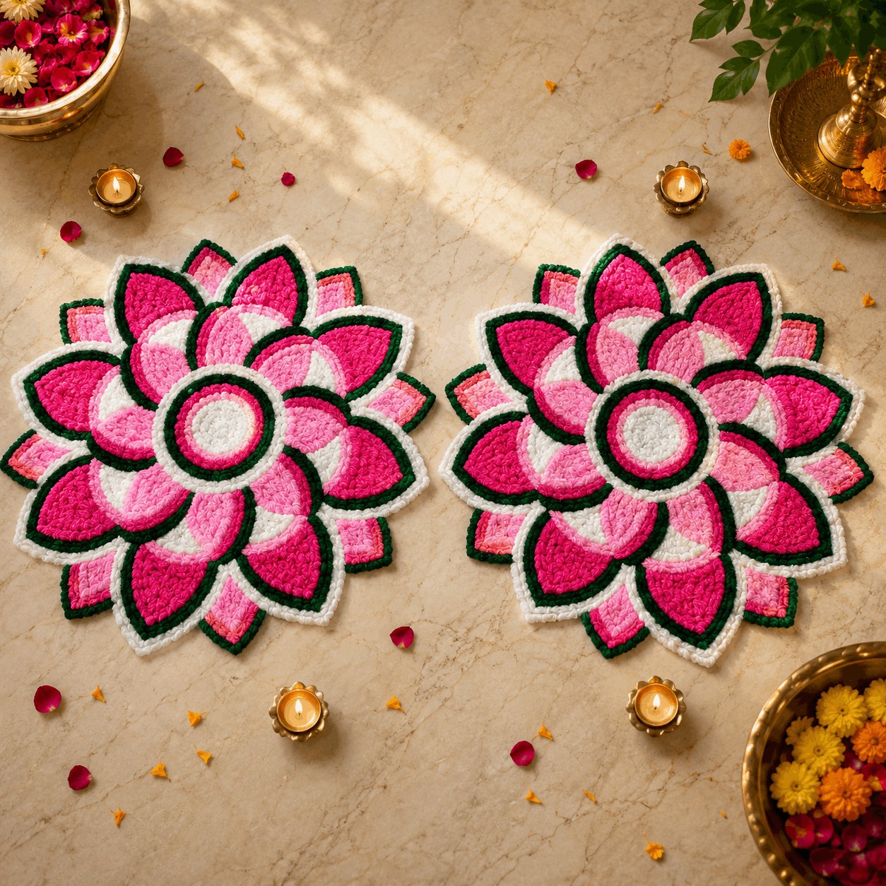 Fur Yarn 3 Feet Rangoli Mat - Design 1