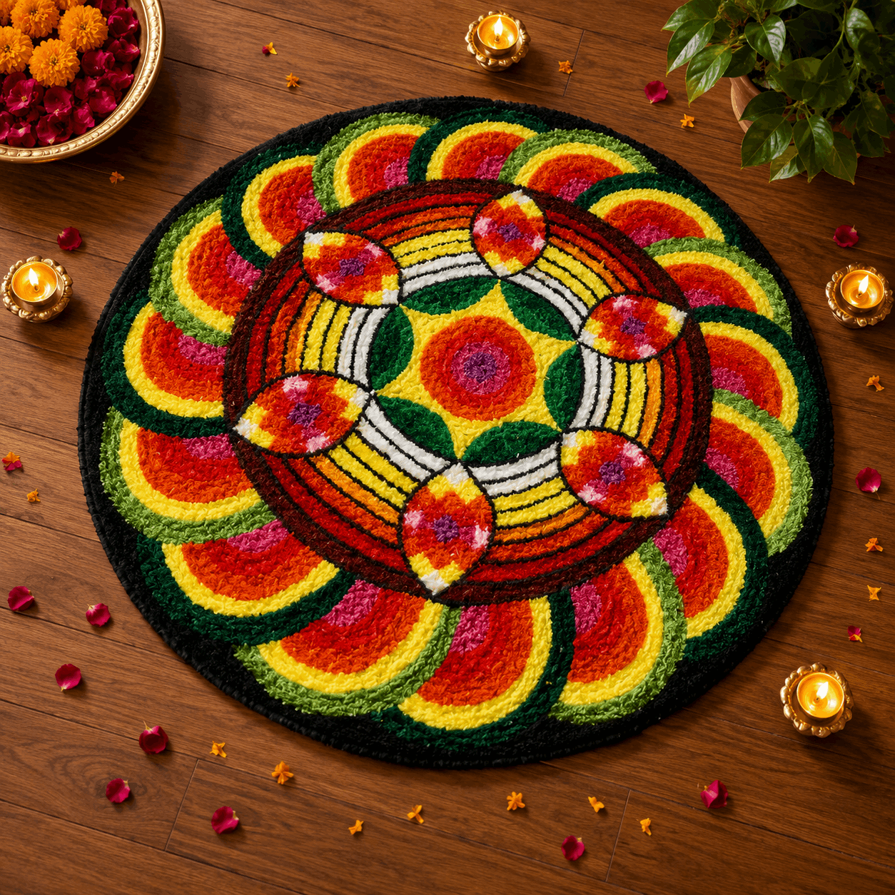 Fur Yarn 3 Feet Rangoli Mat - Design 10