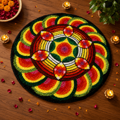 Fur Yarn 3 Feet Rangoli Mat - Design 10